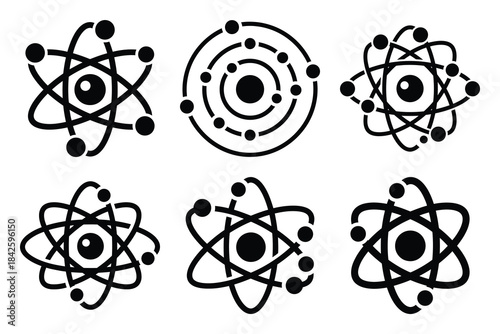 Set of atom icon silhouette vector art illustration