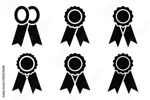 Set of award ribbon icon silhouette vector art illustration