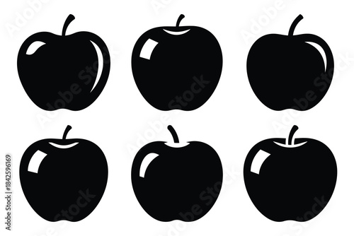 Set of apple fruit icon silhouette vector art illustration