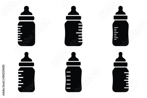 Set of baby bottle icon silhouette vector art illustration
