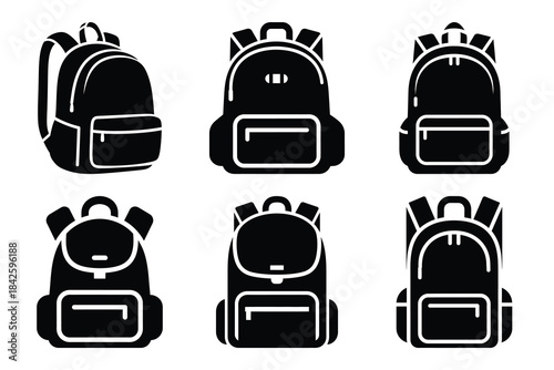 Set of backpack icon silhouette vector art illustration