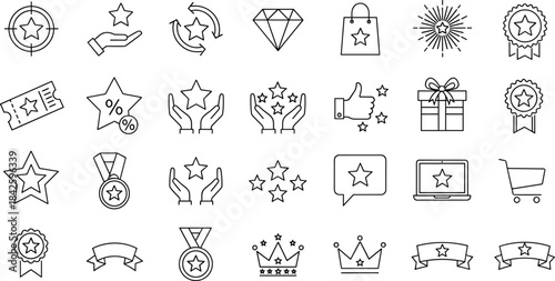 Reward, recognition, star, icon, symbol, achievement, rating, gift, badge, crown, vector, illustration, CAD, drawing, flat, design, template, quality, honor
