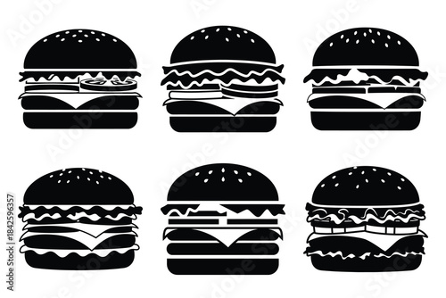 Set of burger icon silhouette vector art illustration