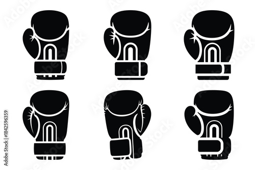Set of boxing glove icon silhouette vector art illustration