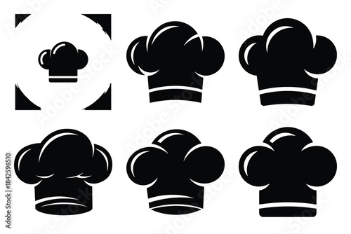 Set of chef hat icon silhouette vector art illustration