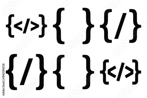 Set of code brackets icon silhouette vector art illustration