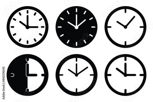 Set of clock icon silhouette vector art illustration