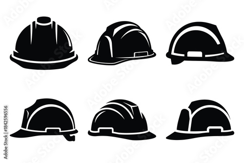 Set of construction helmet icon silhouette vector art illustration
