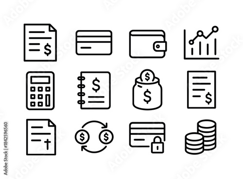 Freelance Finance Icons. Freelance Finances. Line icon set of Fr