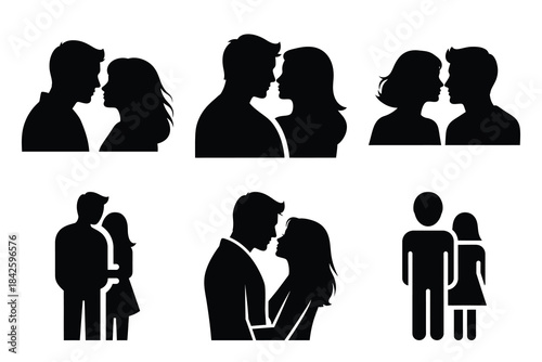Set of couple icon silhouette vector art illustration