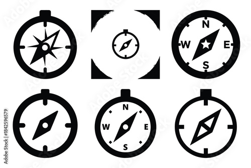 Set of compass icon silhouette vector art illustration