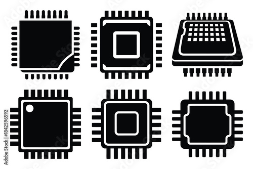 Set of cpu chip icon silhouette vector art illustration