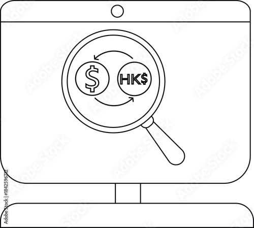 Currency Exchange Concept with Symbols of USD and HKD on Monitor Screen