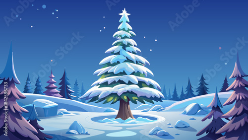Christmas, New Year, forest, fir tree, conifers, trees, snow, sky, ice, freshness, vector, graphics, holiday, children's, joy, dream, family, congratulations, postcards, design, Christian traditions.