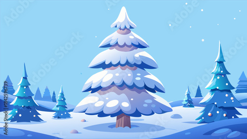 Christmas, New Year, forest, fir tree, conifers, trees, snow, sky, ice, freshness, vector, graphics, holiday, children's, joy, dream, family, congratulations, postcards, design, Christian traditions.