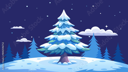 Christmas, New Year, forest, fir tree, conifers, trees, snow, sky, ice, freshness, vector, graphics, holiday, children's, joy, dream, family, congratulations, postcards, design, Christian traditions.