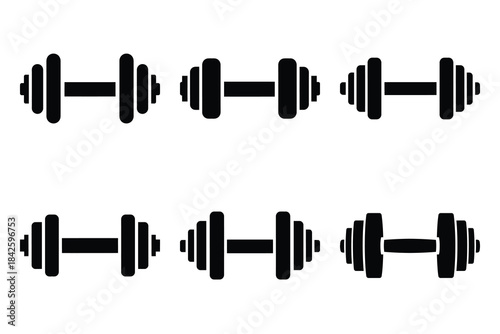 Set of dumbbell icon silhouette vector art illustration