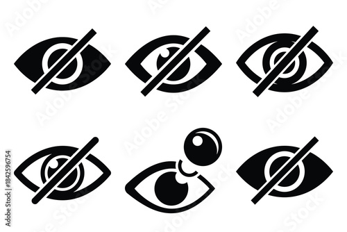 Set of eye icon silhouette vector art illustration