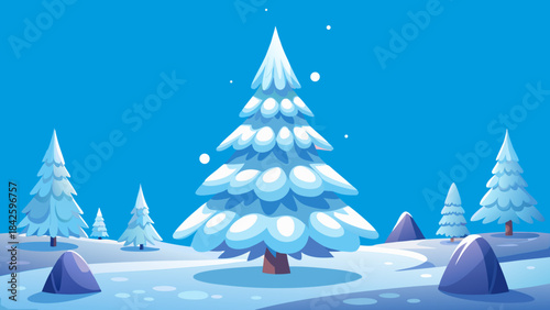 Christmas, New Year, forest, fir tree, conifers, trees, snow, sky, ice, freshness, vector, graphics, holiday, children's, joy, dream, family, congratulations, postcards, design, Christian traditions.
