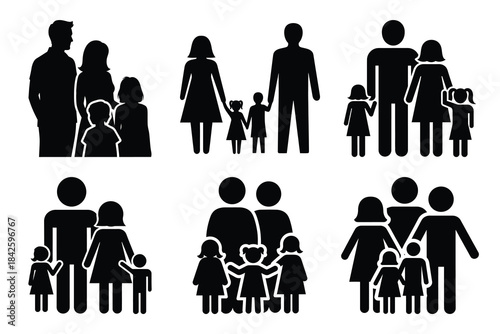 Set of family group icon silhouette vector art illustration