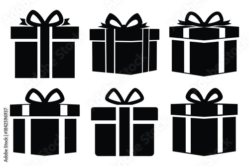 Set of gift box icon silhouette vector art illustration