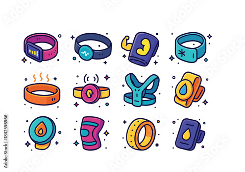 Colorful Performance Wearables Icons. performance wearables. Col