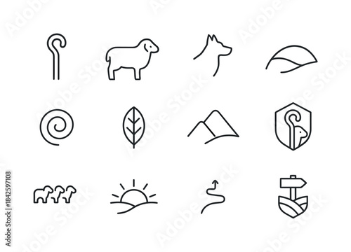 Shepherd Symbol Icons. Shepherd symbols. Line icon set of shephe