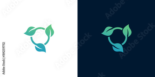 Abstract circular leaf logo with vibrant green and blue gradient tones, symbolizing sustainable development, environmental protection, natural growth, and ecological balance