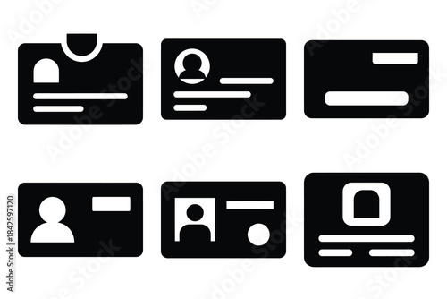 Set of id card icon silhouette vector art illustration
