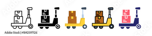 Pallet Jack Multiple Style Icon Set Collection. 