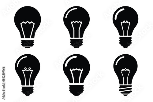 Set of light bulb icon silhouette vector art illustration
