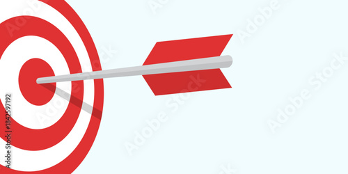 Arrow hitting a target icon in flat style. Success goal vector illustration on isolated background. Darts game sign business concept.