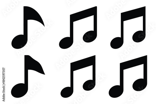 Set of music note icon silhouette vector art illustration
