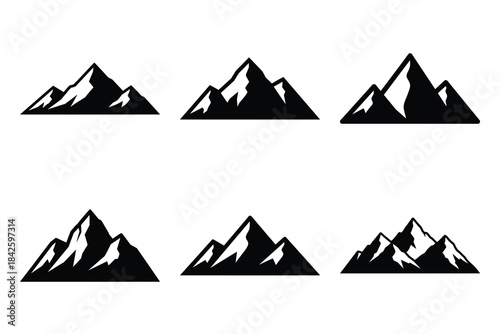 Set of mountain icon silhouette vector art illustration