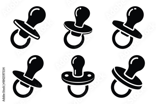 Set of pacifier icon silhouette vector art illustration