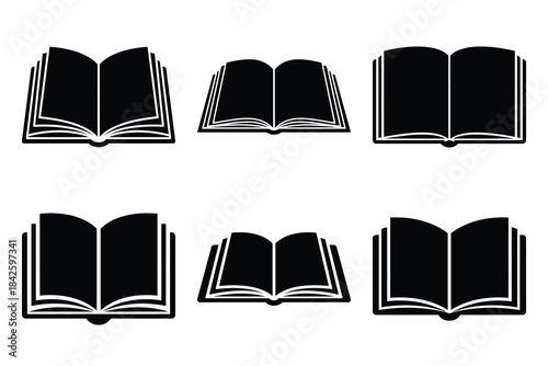 Set of open book icon silhouette vector art illustration