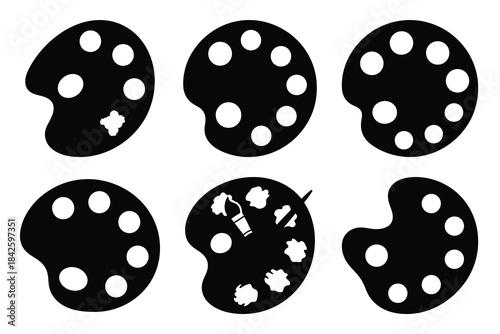 Set of paint palette icon silhouette vector art illustration