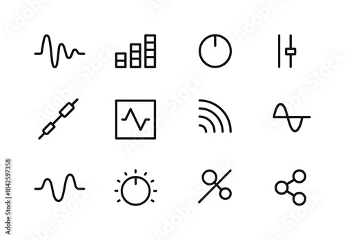 Music Synthesis Icons. Music synthesis. Line icon set of music s