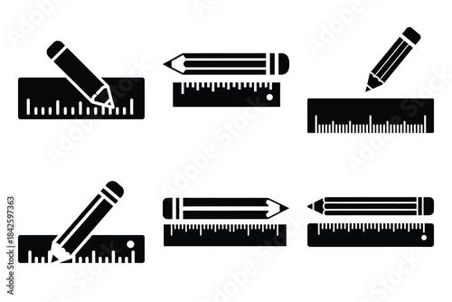 Set of pencil ruler icon silhouette vector art illustration
