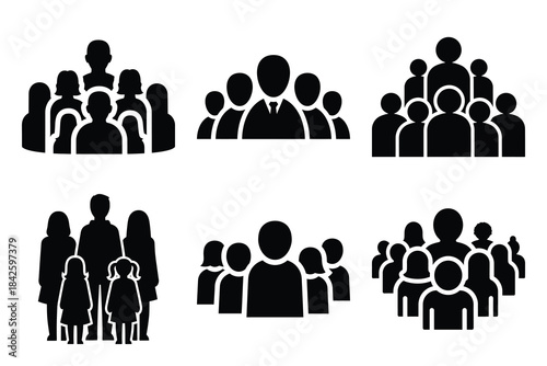 Set of people group icon silhouette vector art illustration