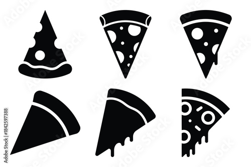 Set of pizza slice icon silhouette vector art illustration