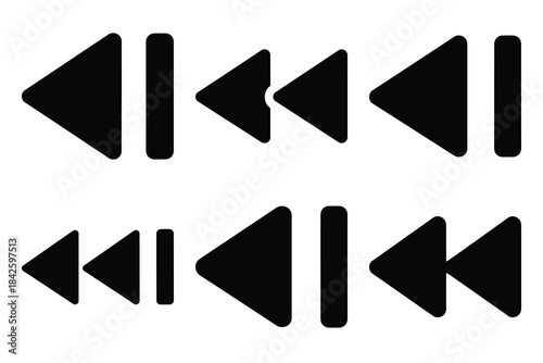 Set of rewind button icon silhouette vector art illustration