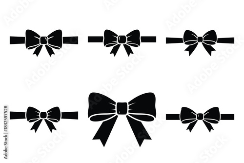 Set of ribbon bow icon silhouette vector art illustration