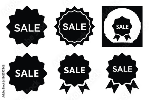 Set of sale badge icon silhouette vector art illustration
