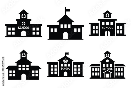 Set of school building icon silhouette vector art illustration