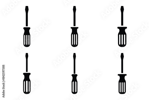 Set of screwdriver icon silhouette vector art illustration