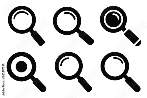 Set of search icon silhouette vector art illustration