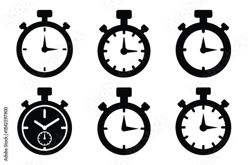 Set of stopwatch icon silhouette vector art illustration