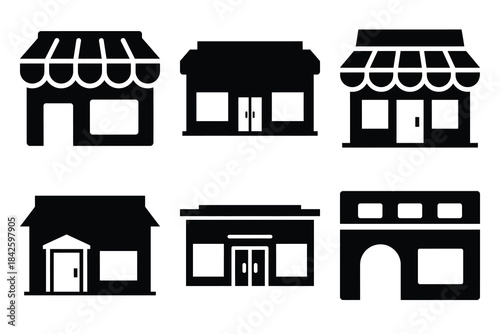 Set of store front icon silhouette vector art illustration