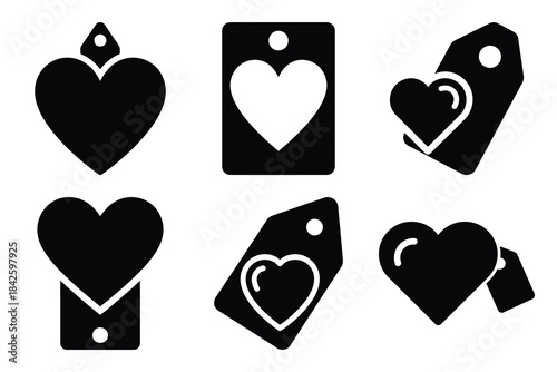 Set of tag heart icon silhouette vector art illustration